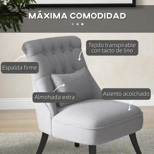 Butaca de Salón Tapizado en Lino con Cojín y Marco de Madera Sillón para Sala de Estar Gris [2]