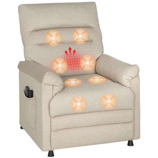 Sillón Relax Reclinable Eléctrico con Calor Lumbar Masaje Vibración Motor Silencioso Función de Memoria Beige [9]