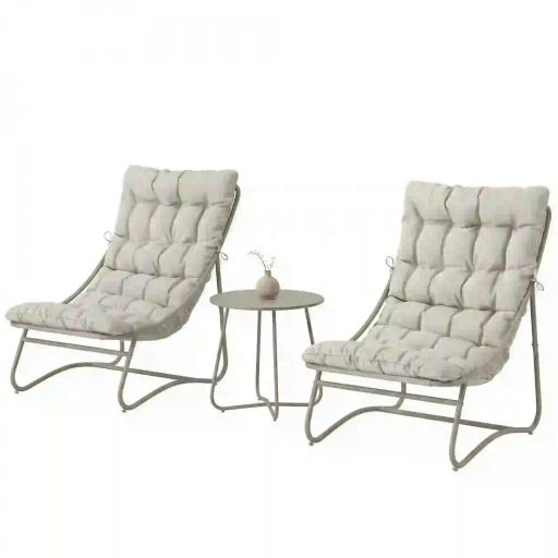 Conjunto de Jardín de 3 Piezas con 2 Sillas Lounge Mesa de Café y Cojines para Exterior Patio Balcón Gris Claro [9]