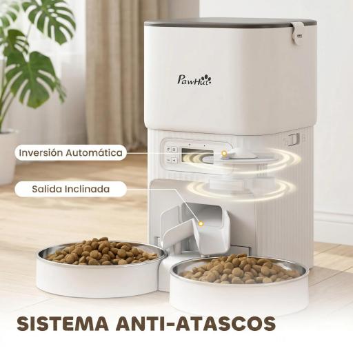 Comedero Gato Automático 4L Dispensador Comida para Gatos/Perros 1-6 Comidas al Día 2 Cuencos 2 Fuentes de Alimentación [5]