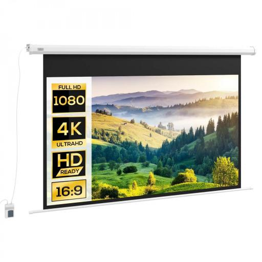 Pantalla de Proyección Eléctrica 84 Pulgadas Formato 16:9 con Mando a Distancia 186x105 cm Blanco [9]