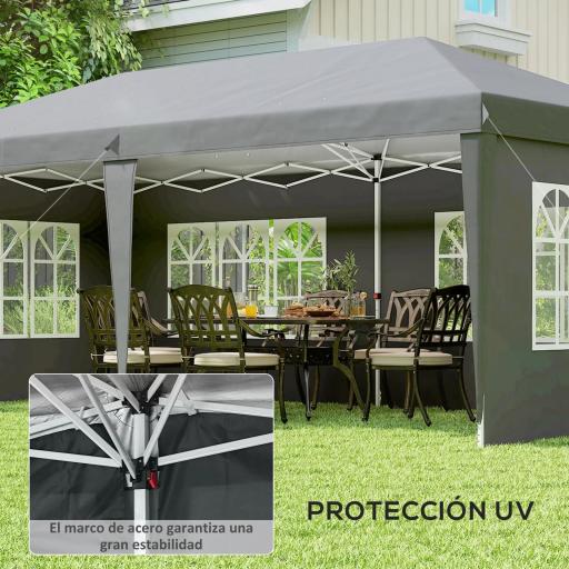 Carpa Plegable 6x3 m Pop-up con 4 Laterales Desmontables Cenador de Jardín con 4 Ventanas y Bolsa de Transporte Gris [6]