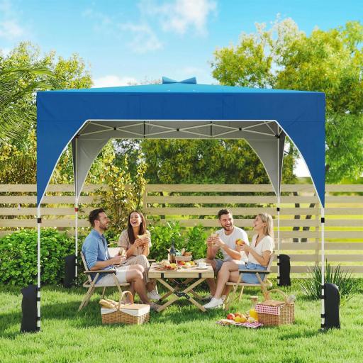 Carpa Plegable Pop-up 3x3 m con Bloqueo Central Altura Ajustable Bolsa Transporte con Ruedas y Sacos de Arena Azul [1]