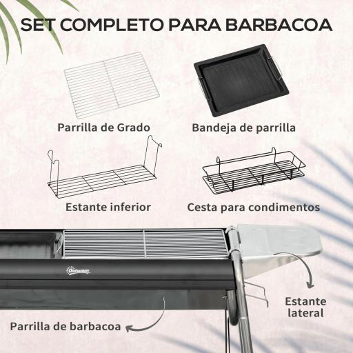 Barbacoa de Carbón con Parrilla de Acero Inoxidable Bandeja Especiero y Estante de Almacenamiento 107x63x75 cm Negro [2]