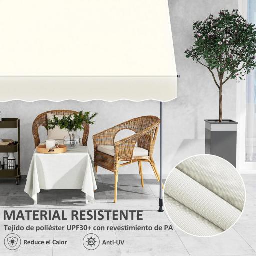 Toldo Manual Retráctil 200x120x210-310 cm para Balcón y Terraza con Altura Ajustable con Manivela Crema [5]