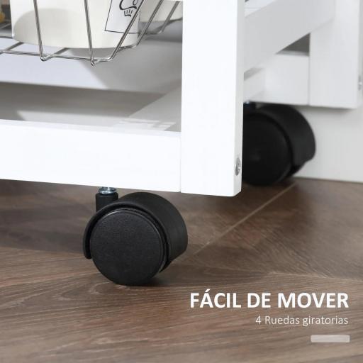 Carrito de Cocina Carro de Servicio Multifuncional con Cajones Cestas Estantes para Especias Toallero Ruedas 92x37x82 cm Blanco [7]