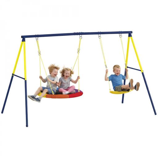 Columpio para Bebés Cuerdas Ajustables Soporte de Acero Carga 150 kg para 3 Niños de 3-8 Años Multicolor [8]