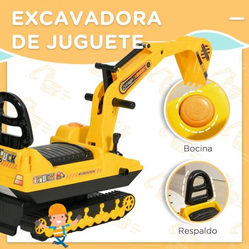 Excavadora sin Pedales con Brazo Móvil Correpasillos con Asiento de Almacenaje 78x24x58,5 cm Amarillo [5]