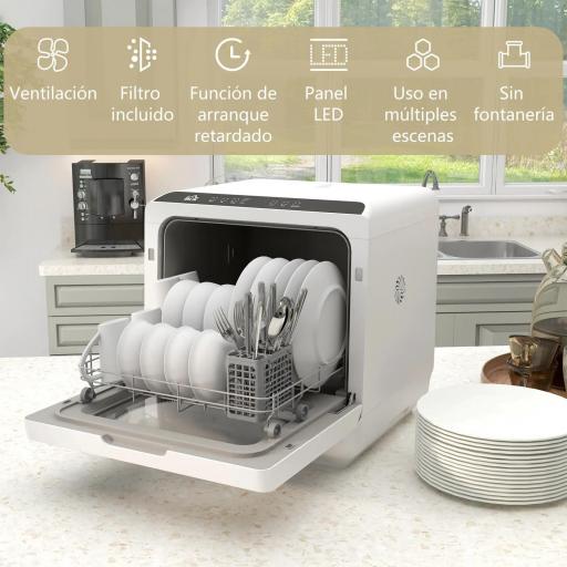 Lavavajillas Pequeño con 5+1 Programas Dos Modos de Suministro de Agua Depósito de Agua de 6L Pantalla LED Blanco [4]