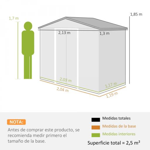 Caseta de Jardín 213x130x185 cm Cobertizo Metálico de Exterior para Almacenamiento de Herramientas Verde Oscuro [1]