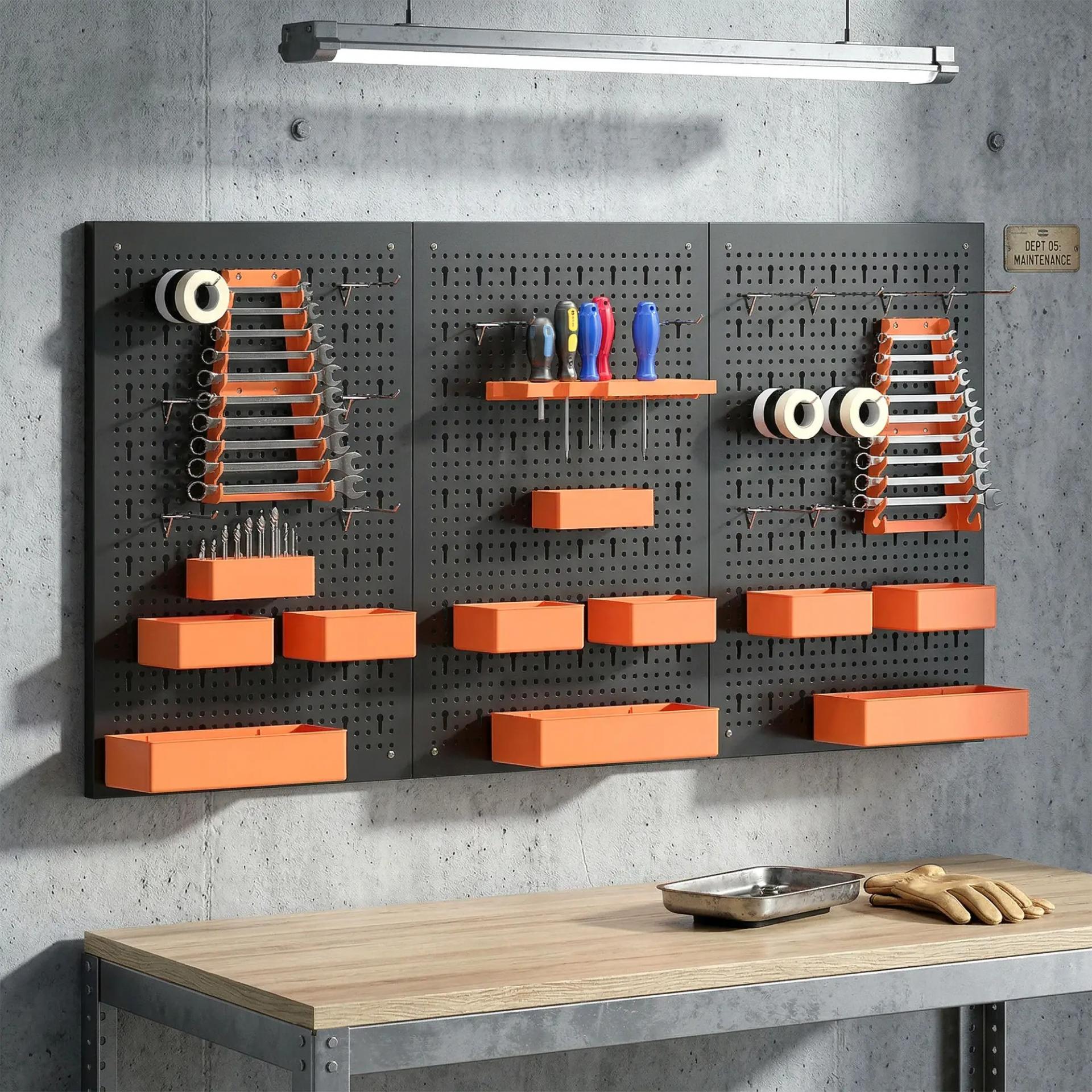 Organizador de Herramientas de Pared de 33 Piezas 120x60 cm con Ganchos Contenedores y Estantes Negro y Naranja