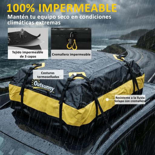 Bolsa de Techo para Coche 425L Impermeable con 8 Correas Alfombrilla Antideslizante Ganchos para Vehículos Amarillo [1]