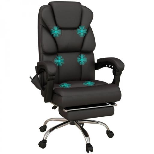 Silla de Oficina con 6 Puntos de Masaje Silla de Escritorio Reclinable de PU con Control Remoto 63x57x118-126 cm Marrón [9]