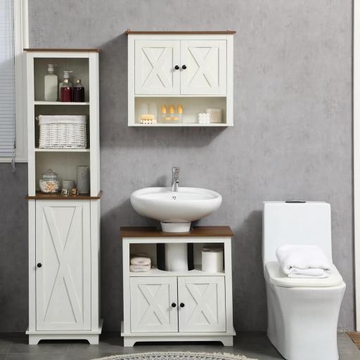 Armario Alto de Baño Mueble Columna de Baño con 3 Compartimientos Puerta y Estante Ajustable 39,5x30x160 cm Blanco [7]