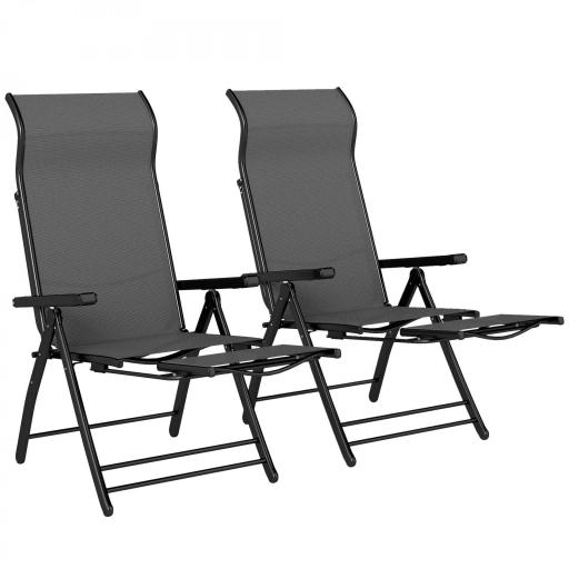 Pack de 2 Sillas Plegables Reclinables de Jardín Exterior con Respaldo Alto Ajustable en 5 Posiciones Reposapiés Gris [8]