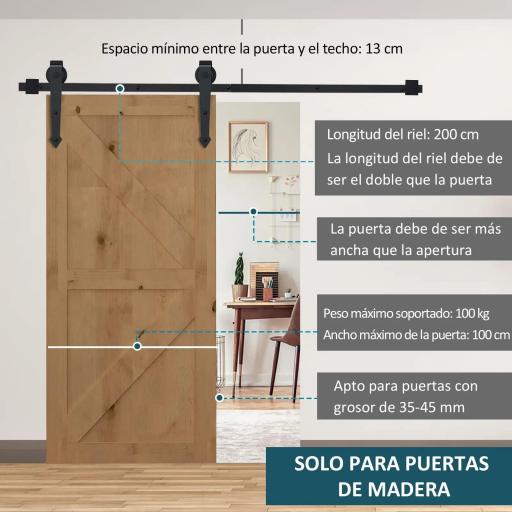 Herraje para Puerta Corredera 200 cm Tipo Flecha Kit de Accesorios para Puerta Corrediza Granero de Madera Negro [8]