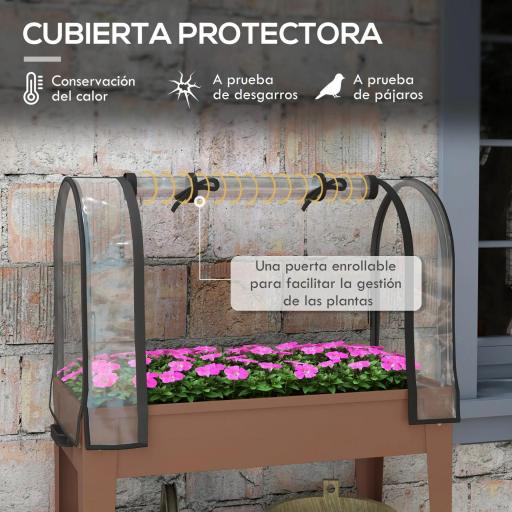 Huerto Urbano Elevado 80x40x120 cm con Cubierta de Invernadero y Estante Inferior para Cultivo Plantas Flores Marrón [2]