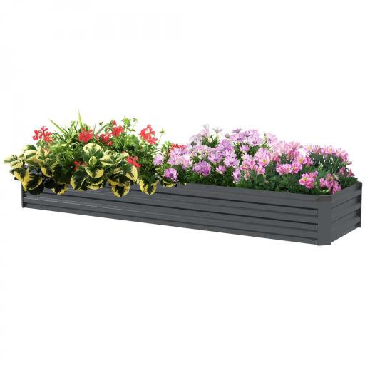Jardinera Exterior Grande Rectangular de Acero Galvanizado Huerto Urbano con Base Abierta 240x60x30 cm Gris Oscuro [8]