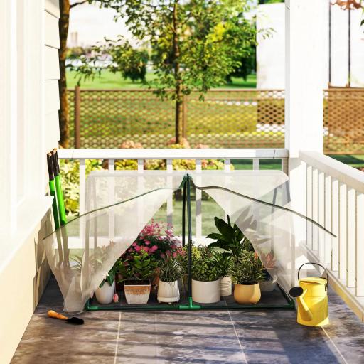 Invernadero de Terraza 100x70x60 cm Vivero Casero Pequeño de Jardín con Cremallera para Cultivos Plantas Flores Marco de Acero Cubierta de PE 140g/m² Blanco