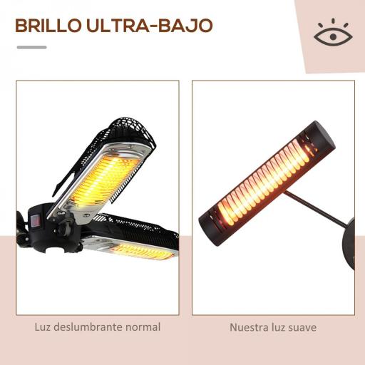 Calefactor Eléctrico Exterior por Infrarrojos con Control Remoto y 1000W/2000W/3000W Sombrilla Ø87x22cm Negro [3]