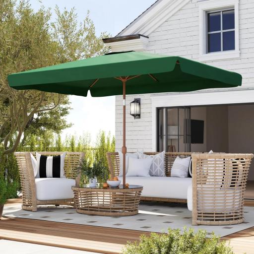 Sombrilla de Terraza Exterior 300x200x245 cm con Ángulo Ajustable Mástil de Aluminio Manivela y Protección UV 50+ Verde [4]