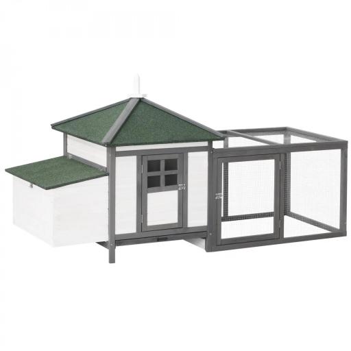 Gallinero de Madera Exterior, Jaula para Gallinas con Nidos, Corral, Bandeja Extraíble, Tapa Abatible, 196x76x97 cm, Gris [8]