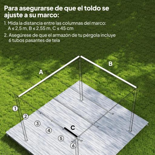 Cubierta para Techo Retráctil de 2,5x2,55m para Pérgola 3x3 Tela de Repuesto con 10 Orificios de Drenaje Pardo [6]