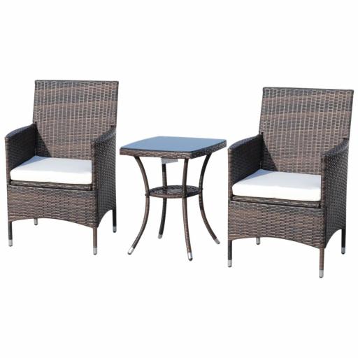 Conjunto de Muebles para Jardín Juegos de Muebles de Ratán Incluye 1 Mesa y 2 Sillones con Cojines Estructura de Metal para Terraza Patio Marrón [8]