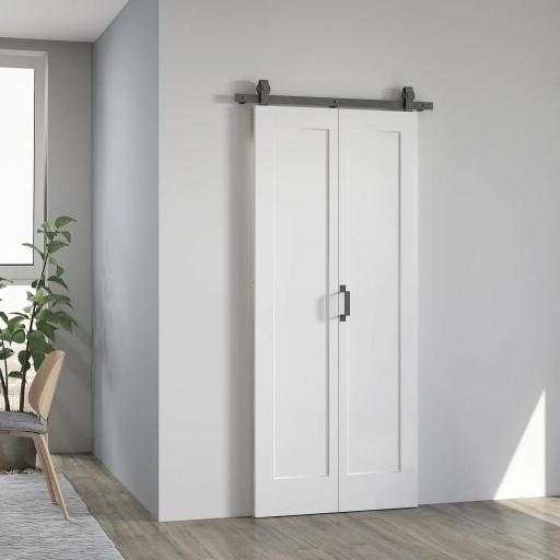 Puerta Plegable Corredera con Herrajes Acabado Personalizable Tirador Fácil Montaje 90x210 cm Blanco