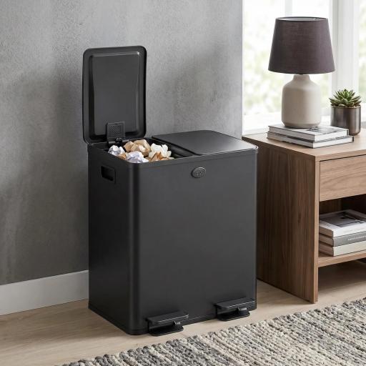 Papelera de Cocina de Acero Inoxidable con 2 Compartimentos 2x20L Pedal Tapas de Cierre Suave y Cubo Extraíble Negro [7]