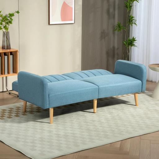 Sofá Cama de 3 Plazas Azul Polvo Tapizado en Lino Sintético con Respaldo Ajustable y Reposabrazos Desmontables 173x75x73 cm Azul Claro [6]