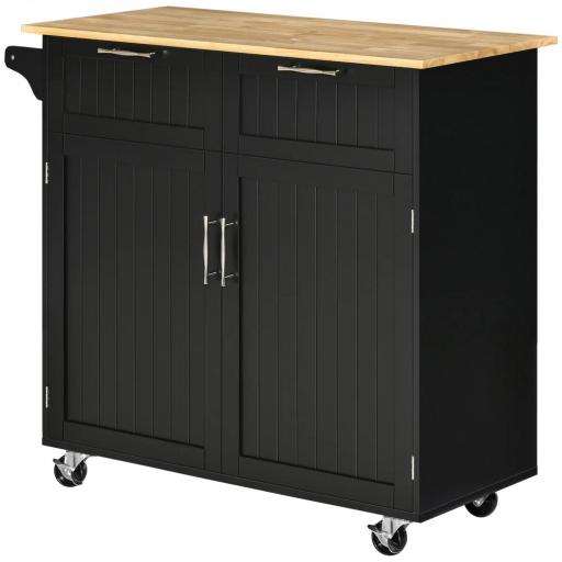 Mueble Auxiliar de Cocina con Ruedas 2 Cajones 2 Puertas Estante Ajustable y Toallero 104x46x91 cm Negro [8]
