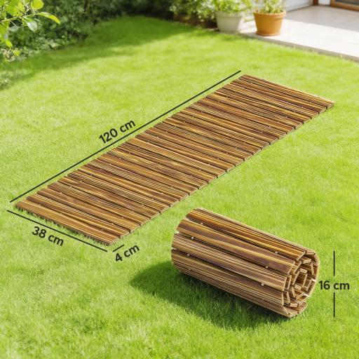 Camino de Jardín de Madera 120x38 cm Pasarela Recta Enrollable para Exteriores Resistente a la Intemperie Carbonizado [1]
