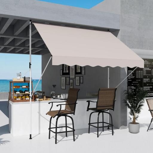 Toldo Manual Retráctil 300x150x170-280 cm con Altura Ajustable Manivela y Protección Solar para Terraza Beige