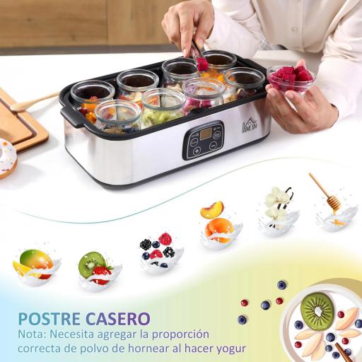 Yogurtera 30W Capacidad 1,44L con 8 Tarros de Cristal de 180 ml Termostato Ajustable Temporizador de 1-48 Horas y Apagado Automático 36x18,8x14 cm Plata [4]
