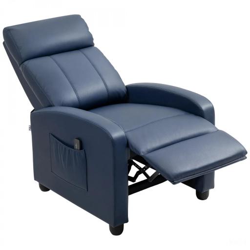 Sillón de Masaje Reclinable con Mando a Distancia Bolsillo Lateral y Temporizador Tapizado en PU 68x88x98 cm Azul Oscuro [8]
