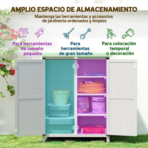 Caseta de Jardín de Madera 75x40x90 cm Armario para Almacenaje de Herramientas con 4 Estantes 2 Puertas Gris [2]