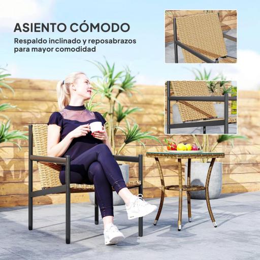 Silla de Ratán de Jardín para Exterior con Reposabrazos Estructura de Acero y Respaldo Inclinado 74x61x81 cm Natural [7]