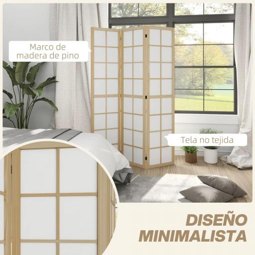 Biombo Plegable de 3 Paneles Separador de Ambientes para Sala de Estar Dormitorio y Oficina 120x170 cm Madera y Blanco [5]