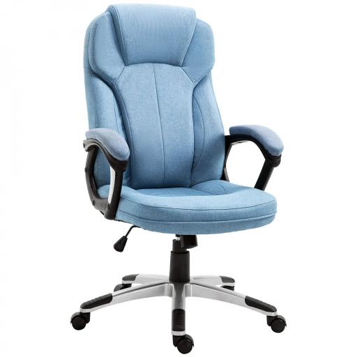 Silla de Oficina Giratoria Silla de Escritorio Ergonómica con Altura Ajustable Reposabrazos y Respaldo Alto Tapizado en Lino Ruedas 66x75x110-120 cm Azul Claro [7]