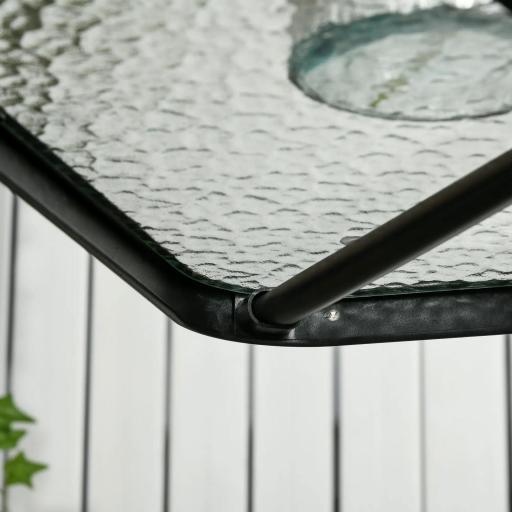 Mesa de Jardín Cuadrada 76x76x72 cm con Agujero para Sombrilla y Encimera de Vidrio Templado para Patio Terraza Negro [5]