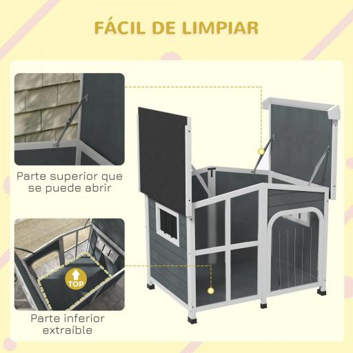 Casa para Perros Pequeños con Techo Abatible Frontal de Acrílico y Fondo Extraíble 101x66,5x70,5 cm Gris Oscuro [5]
