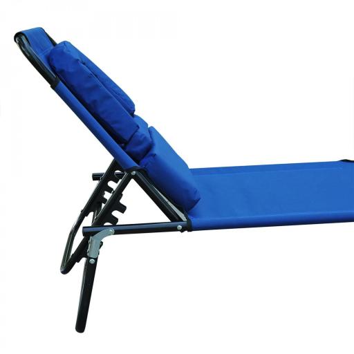 Tumbona Plegable con Respaldo Regulable en 4 Posiciones Tumbona de Jardín con Orificio de Lectura Almohada Marco Metálico y Tela Oxford para Playa Terraza Carga 120 kg 190x56x28 cm Azul [7]