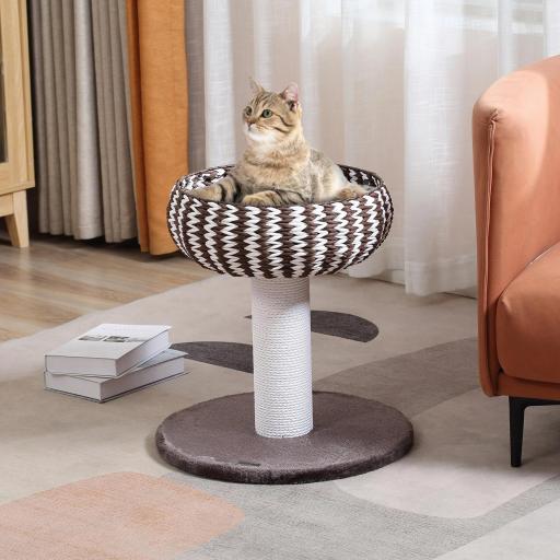 Árbol Rascador para Gatos Pequeño Altura 52 cm Torre Escalador de Gato con Cama Redonda Cojín de Felpa Suave y Poste Rascador 50x50x52 cm Café y Blanco [7]