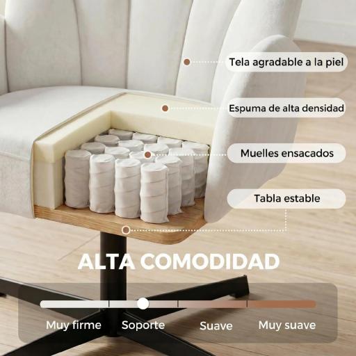 Sillón de Salón Giratorio Butaca de Salón Tapizada Terciopelo con Respaldo en Forma de Concha Cojín con Resortes Crema [5]