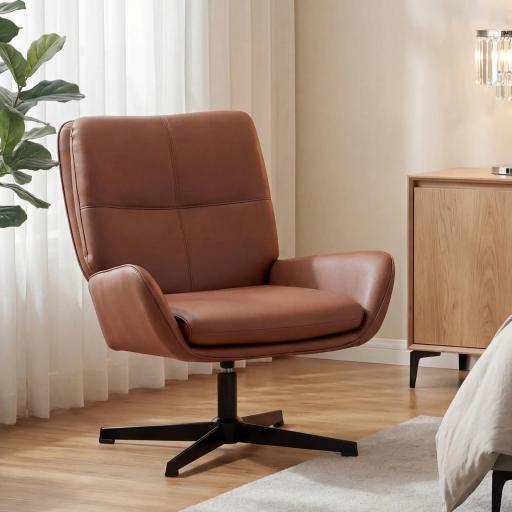 Butaca de Salón Tapizado en PU Sillón Lectura con Asiento Acolchado Reposabrazos Patas Metálicas Marrón [1]