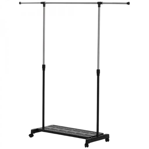 Tendedero Extensible con Ruedas con Barra de Acero Inoxidable y Estante para Zapatos 159x42x168 cm Negro y Plata [5]