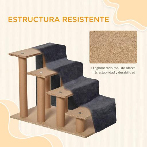 Escalera para Mascotas de 4 Peldaños con Funda Extraíble y Lavable para Cama Sofá 60x35x44 cm Gris Oscuro [3]