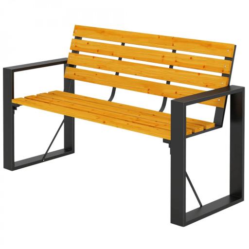 Banco de Jardín Exterior de 2 Plazas con Respaldo y Asiento Listonado de Madera Marco de Acero 136x54x82 cm Natural [9]