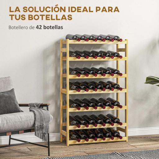 Botellero de Madera para 42 Botellas Botellero para Vino de 7 Niveles 63x25x102 cm Natural [2]